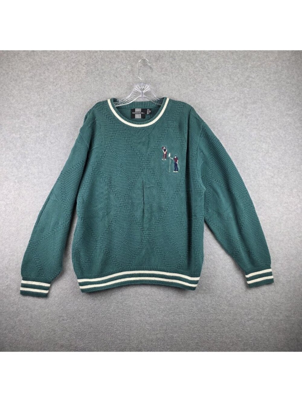 Vintage Expressions Sweater Mens M Green Argyle Golf Embroidered USA Crewneck